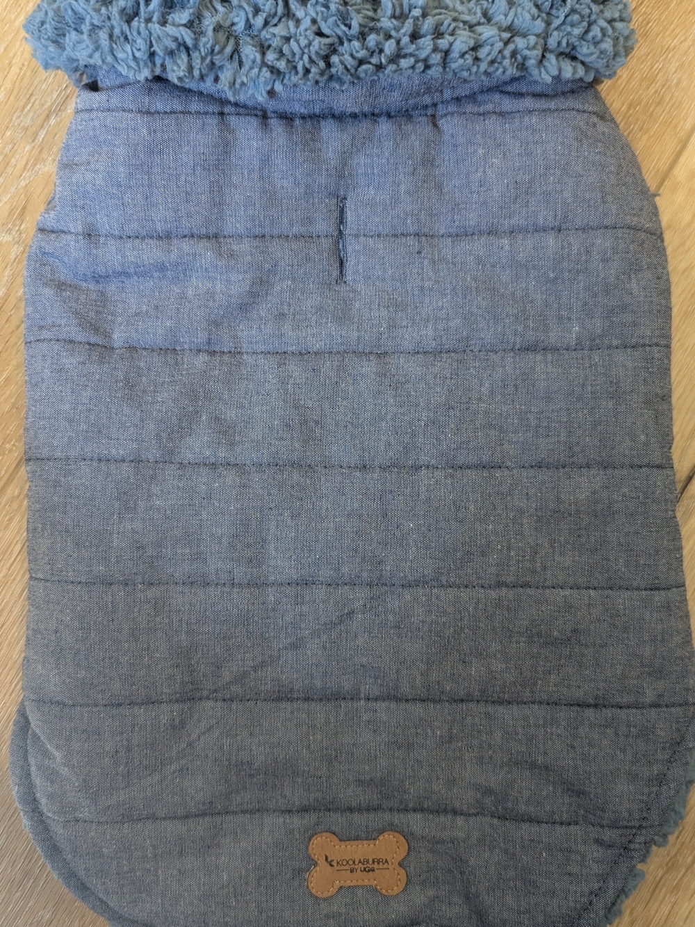Koolaburra Blue Quilted Pet Coat with Tan Bone Patch